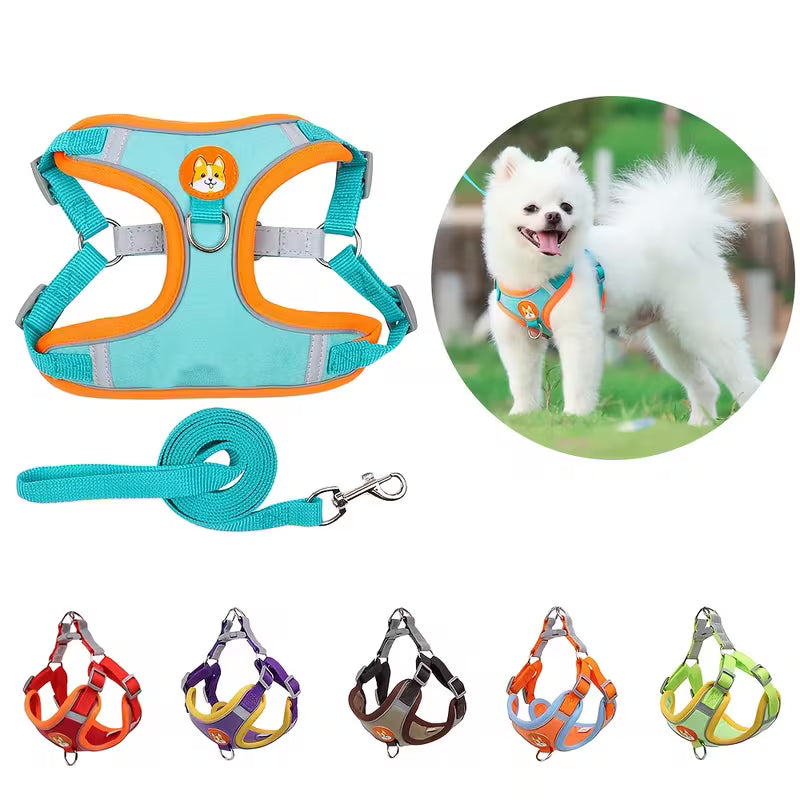 Dogs Adjustable Harness & Leash Set – No Pull Chest Vest for Small & Medium Dogs, Puppy Walking Outdoor Supplies