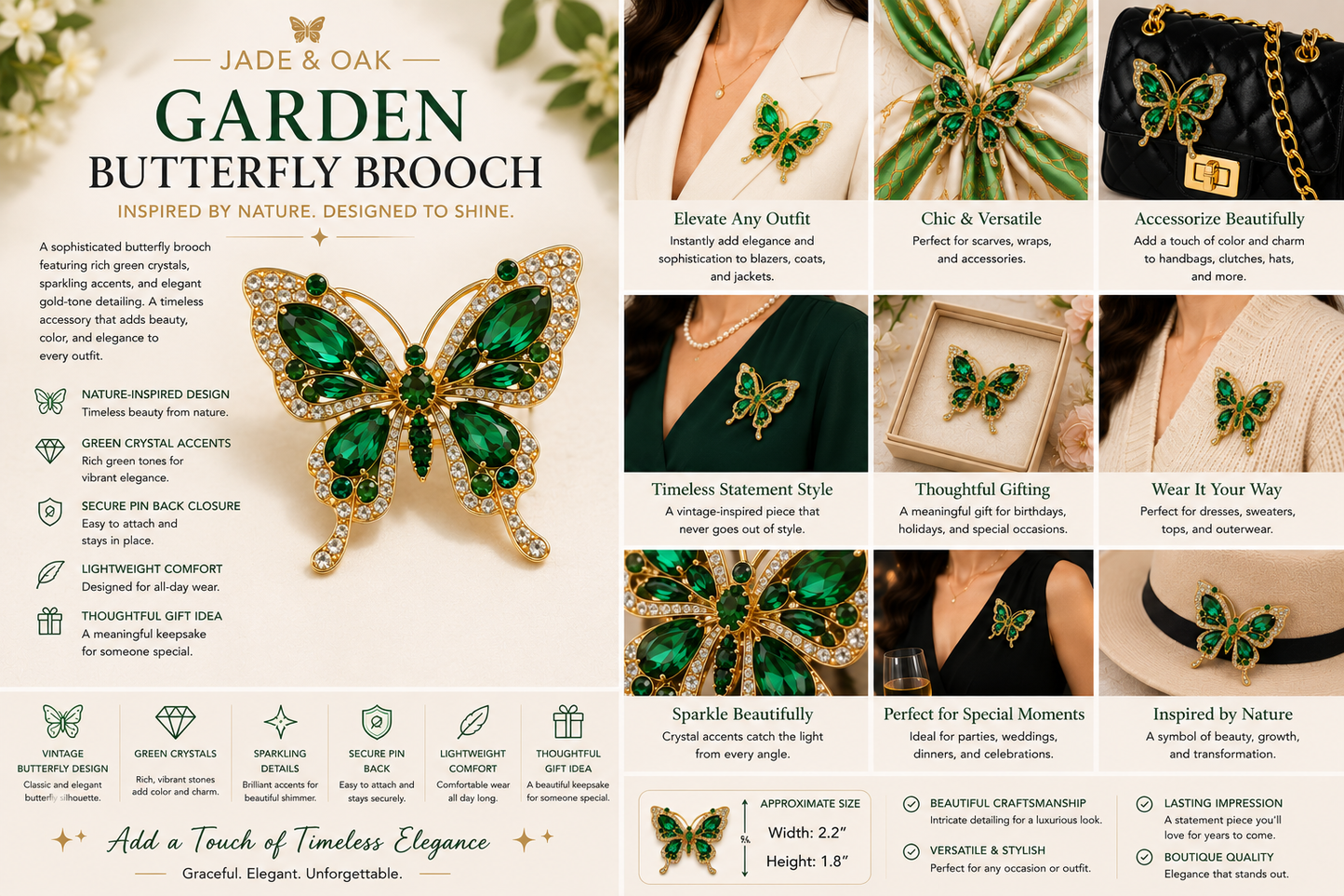 Green Crystal Butterfly Pin