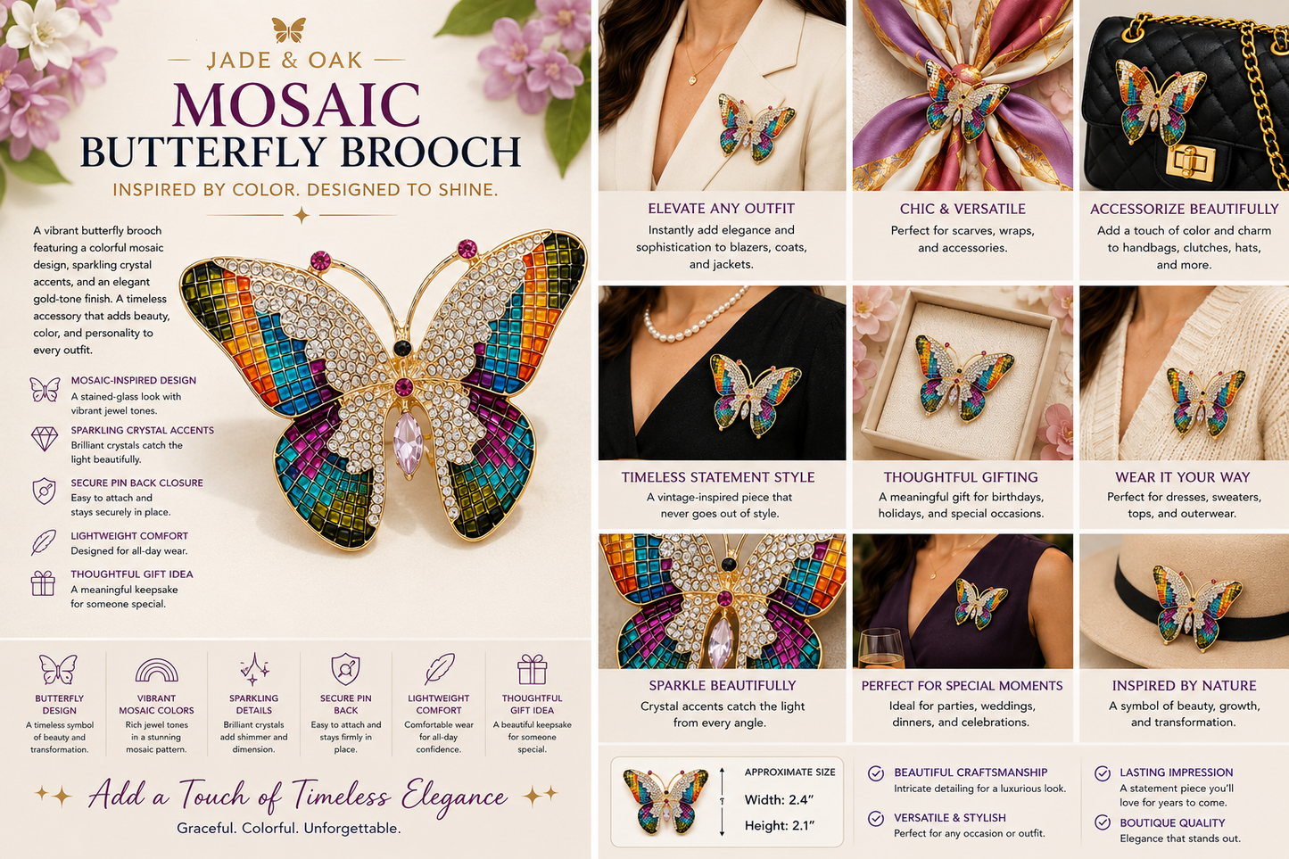 Mosaic Butterfly Brooch