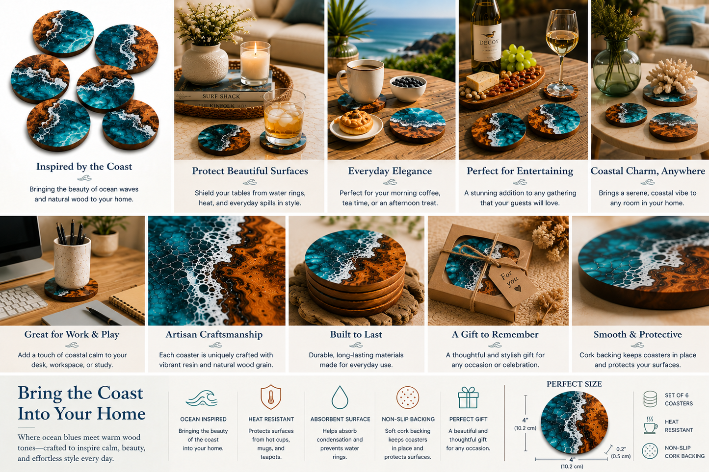 Ocean Shore Artisan Coaster Collection