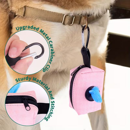 Korean-Style Portable Dog Waste Bag Dispenser – Polyester Poop Bag Holder Pouch for Travel & Outdoor Walks