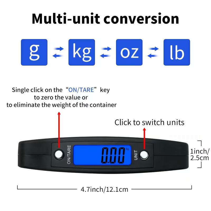 Portable Digital Hanging Luggage Scale 50kg/110lb – Mini Handheld Travel Weighing Scale with Backlit LCD Display