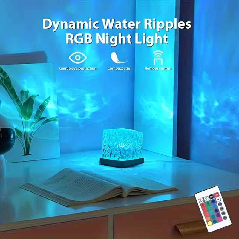 Aurora Wave Cube Ambient Light – USB Powered Multi-Color LED Night Lamp with Remote Control for Bedroom & Living Room