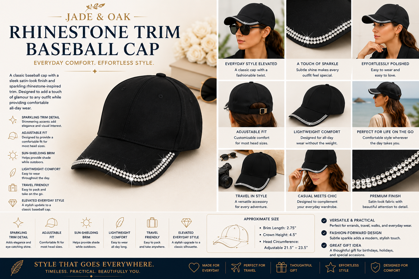 Rhinestone Trim Baseball Cap