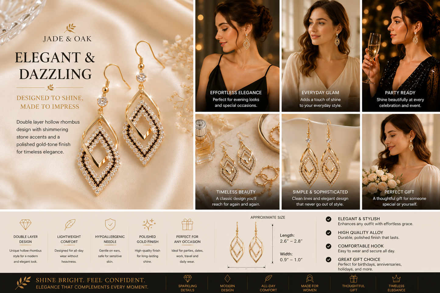 Golden Rhombus Statement Earrings