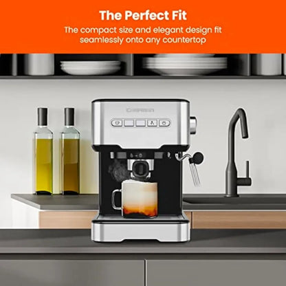 6-in-1 Espresso Machine with Steamer, One-Touch Single or Double Shot Maker, Coffee Cappuccino Machine