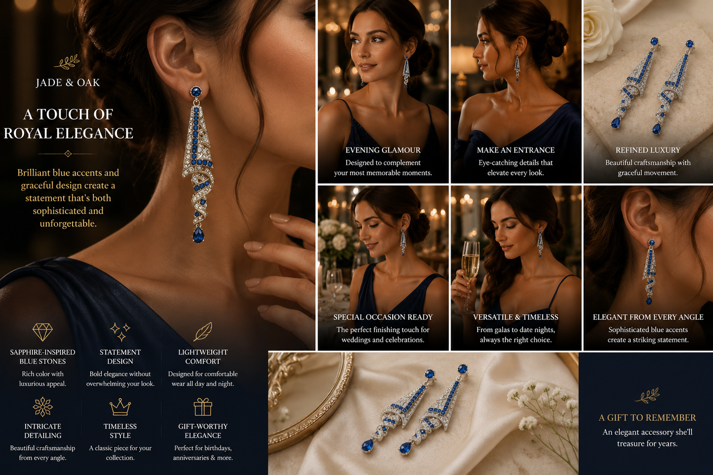 Sapphire Blue Statement Drop Earrings