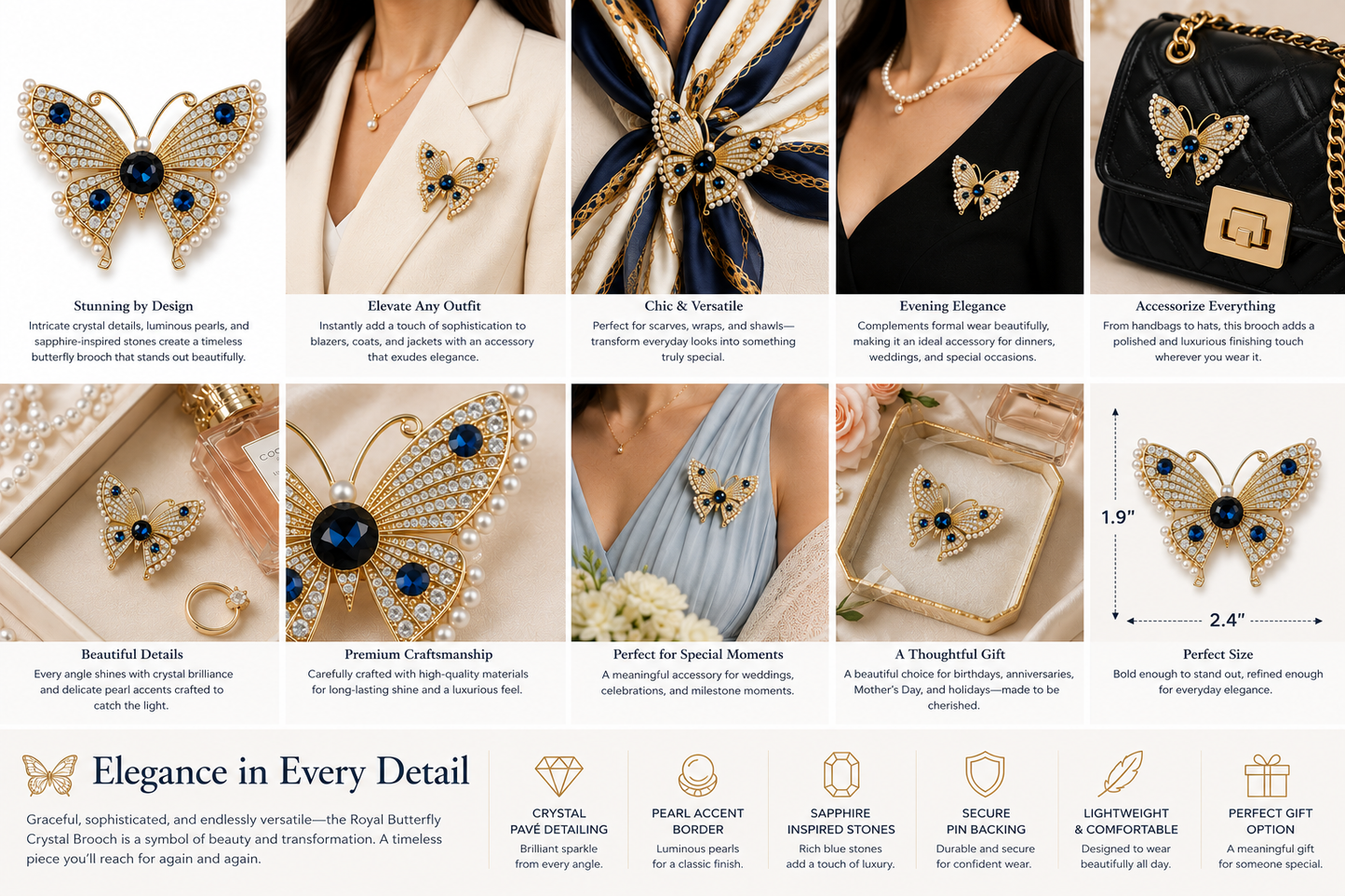 Royal Butterfly Crystal Brooch