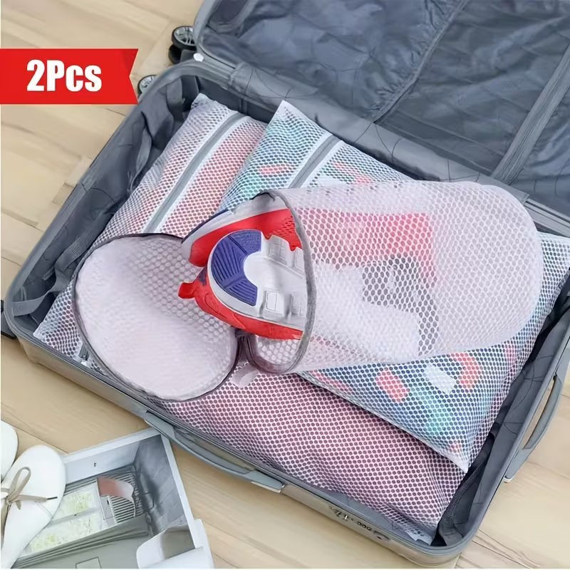 Shoe Washing Bags (2 Pack) – Honeycomb Mesh Sneaker Laundry Bags with Zipper, Large 7×15 Inch Shoe Cleaner for Sneakers, Gym Shoes & Slippers