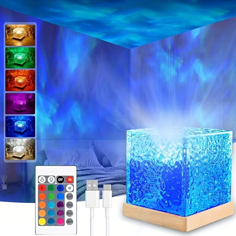 Aurora Wave Cube Ambient Light – USB Powered Multi-Color LED Night Lamp with Remote Control for Bedroom & Living Room
