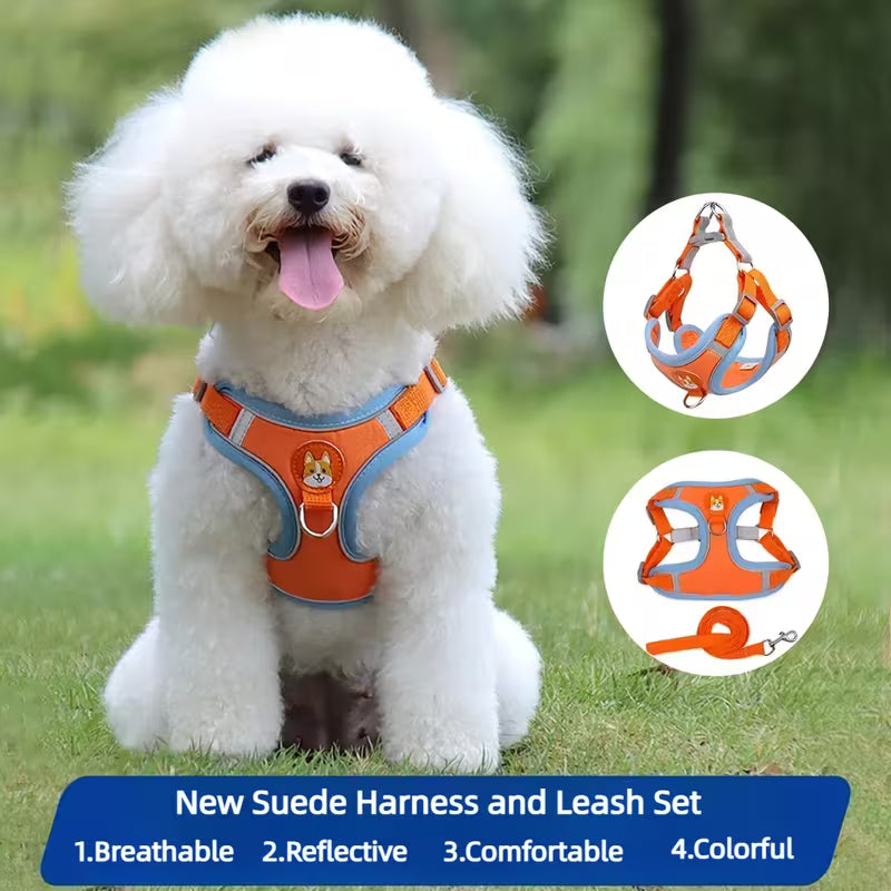 Dogs Adjustable Harness & Leash Set – No Pull Chest Vest for Small & Medium Dogs, Puppy Walking Outdoor Supplies