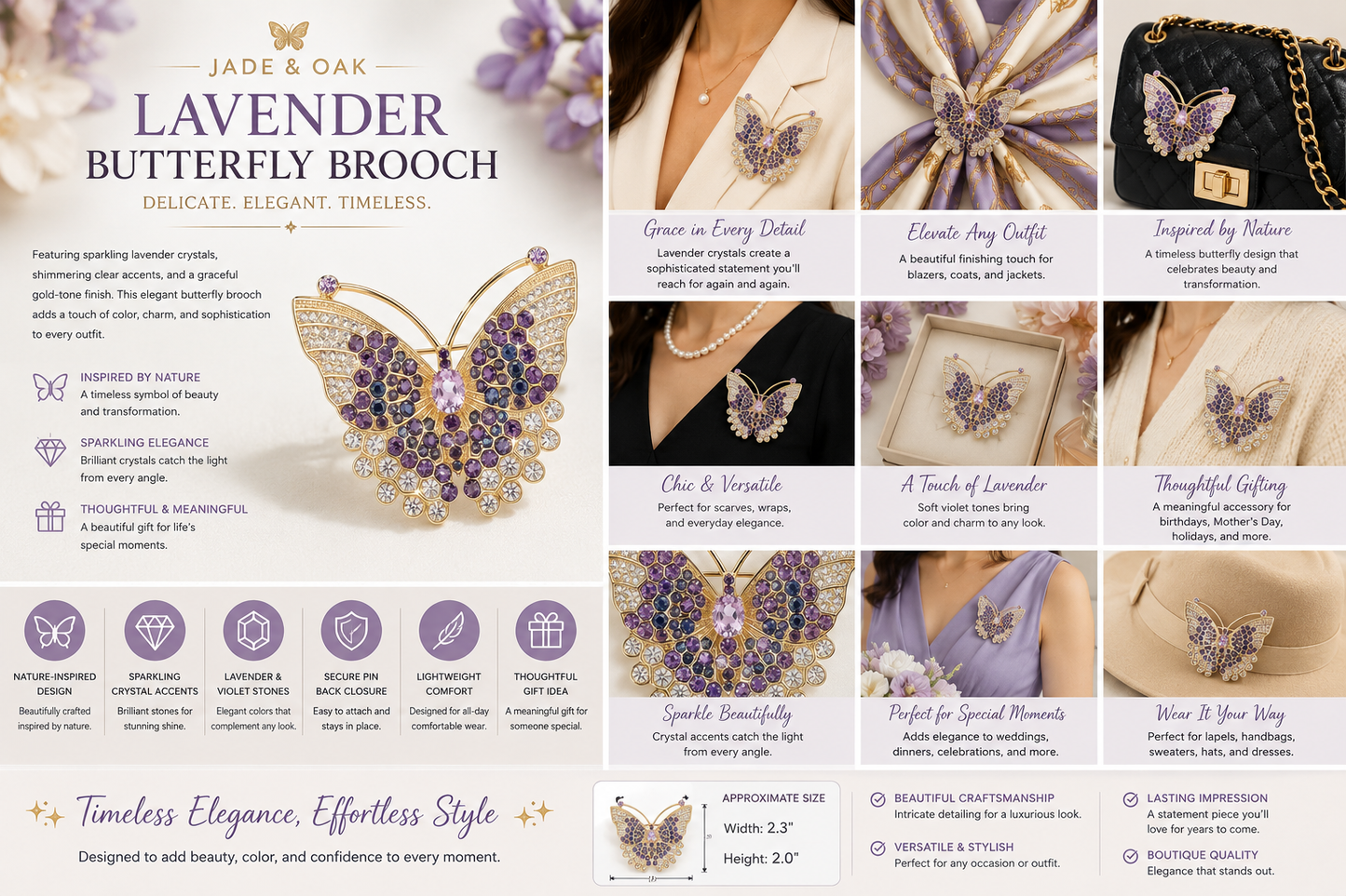 Lavender Butterfly Brooch