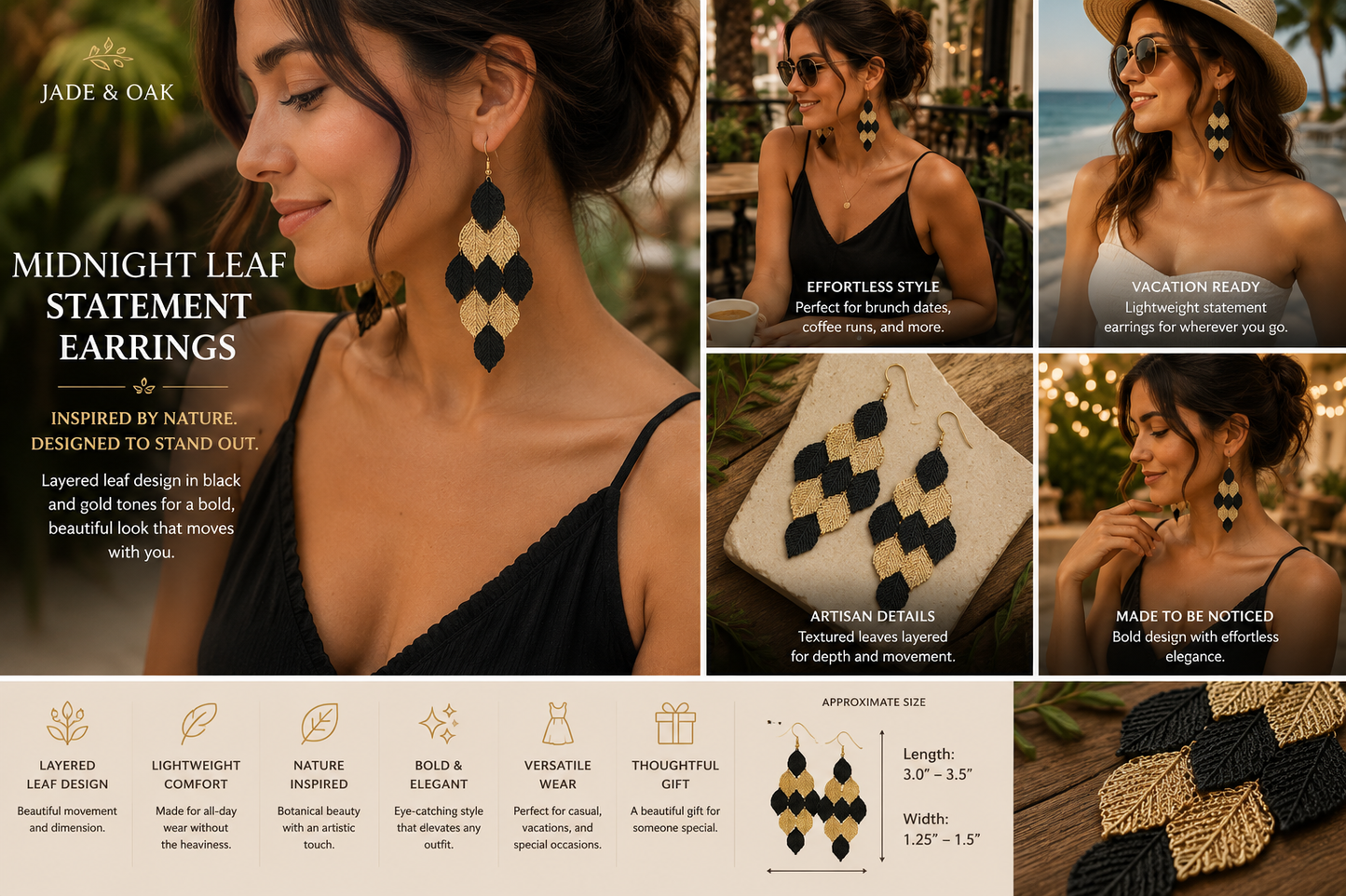 Midnight Leaf Statement Earrings