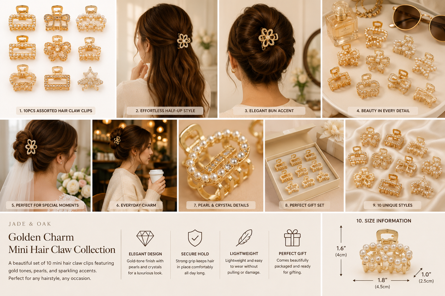Golden Charm Mini Hair Claw Collection (10-Piece Set)