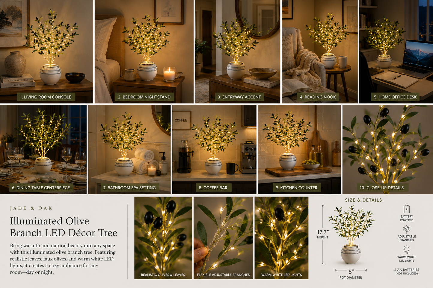 Illuminated Olive Branch LED Décor Tree