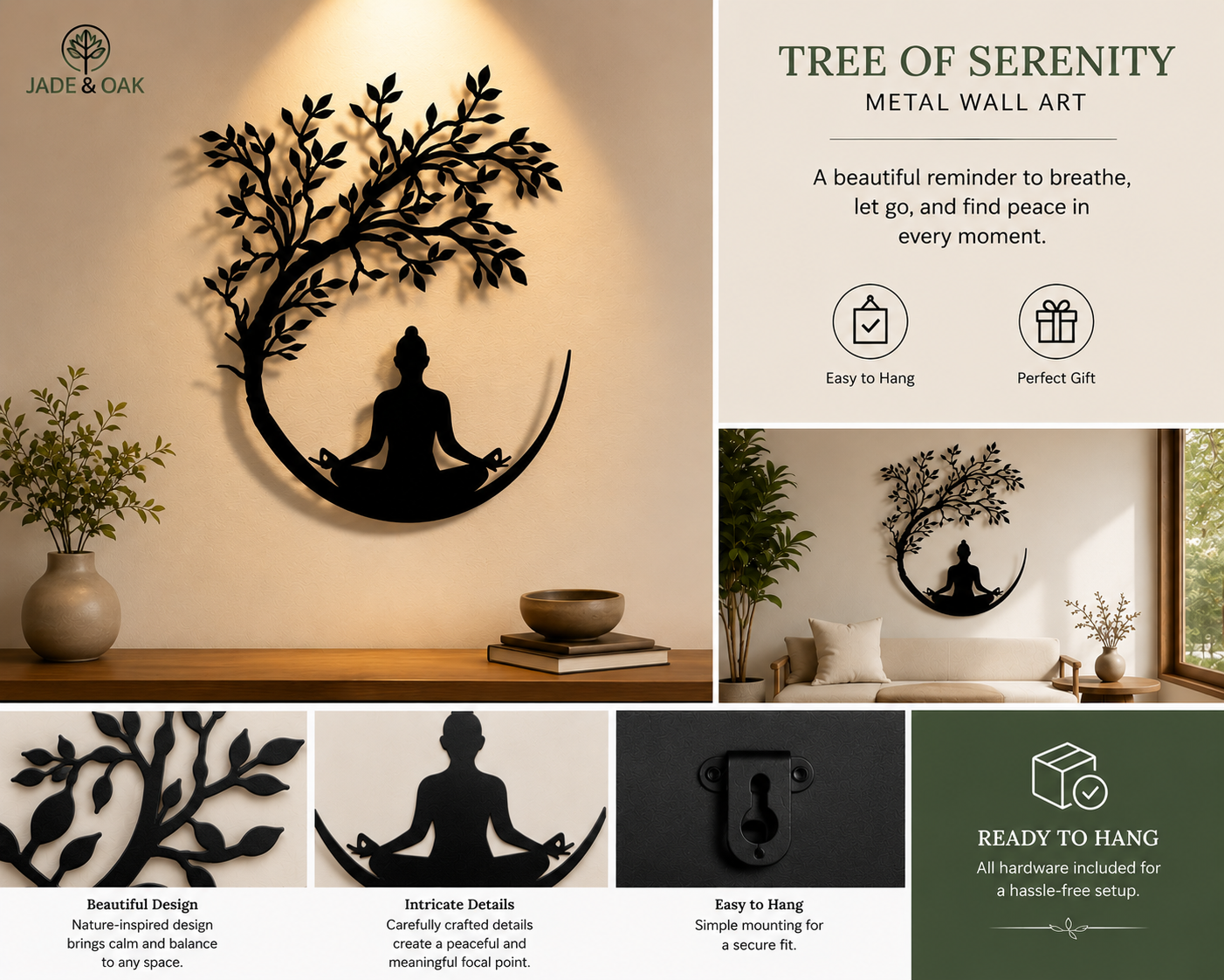 Tree of Serenity Metal Wall Art – Yoga & Meditation Inspired Décor