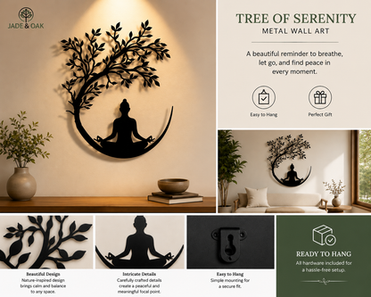 Tree of Serenity Metal Wall Art – Yoga & Meditation Inspired Décor
