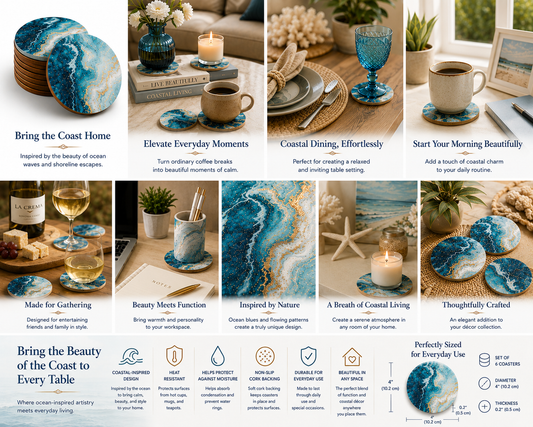 Ocean Marble Artisan Coaster Set (6 Pieces)